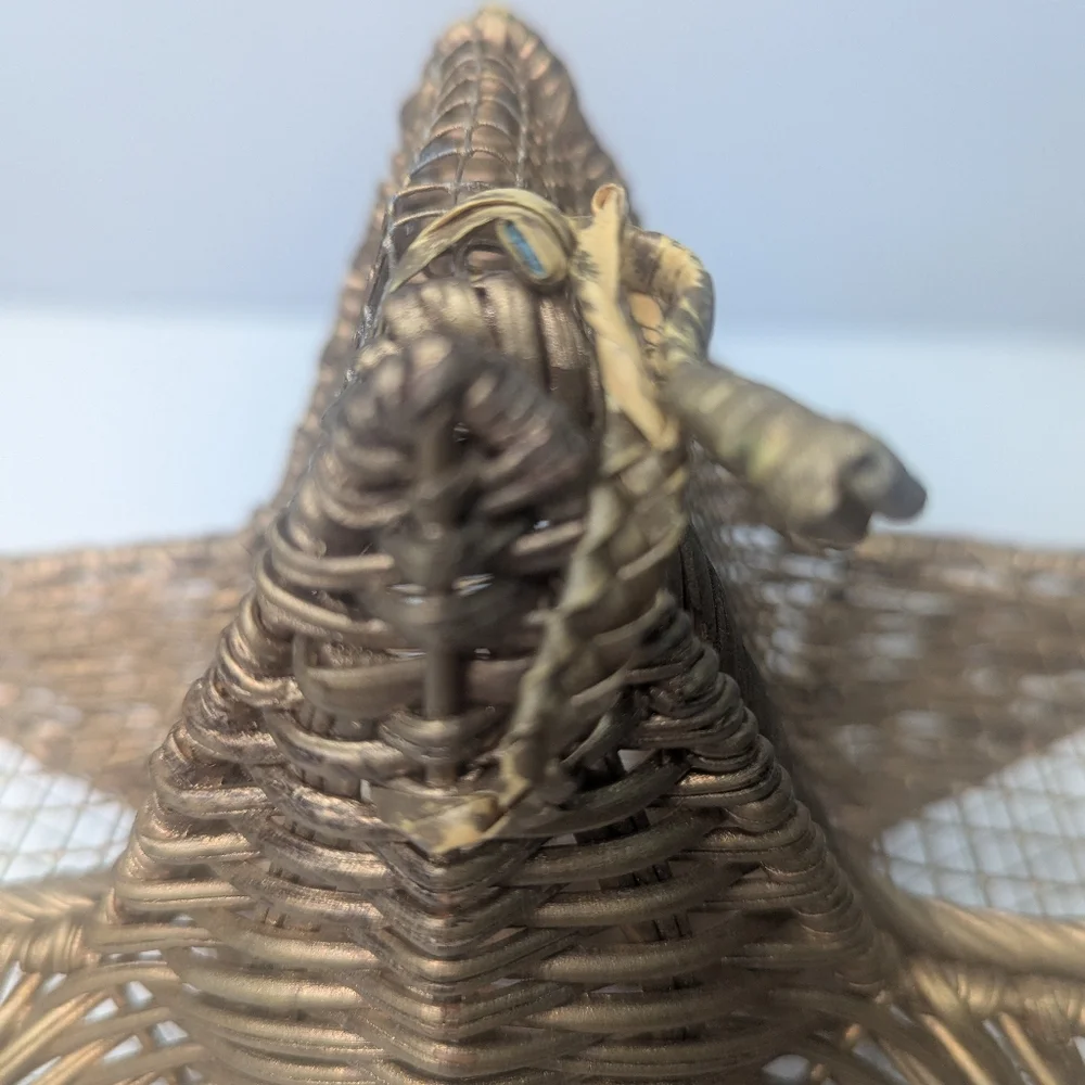 Vintage Star Shaped Basket Wicker and Wire Metallic Gold with Lid